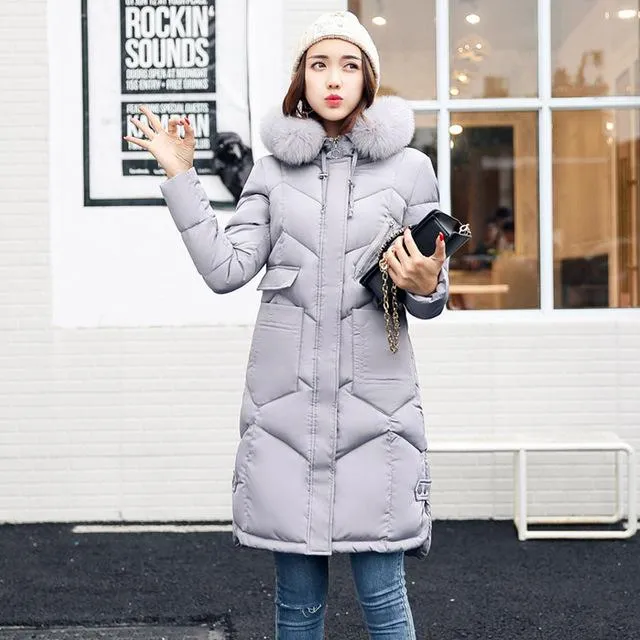 2018 winter women hooded coat fur collar thicken warm long jacket female plus size 3XL outerwear parka ladies chaqueta feminino