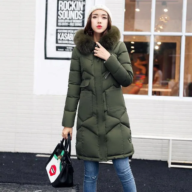 2018 winter women hooded coat fur collar thicken warm long jacket female plus size 3XL outerwear parka ladies chaqueta feminino