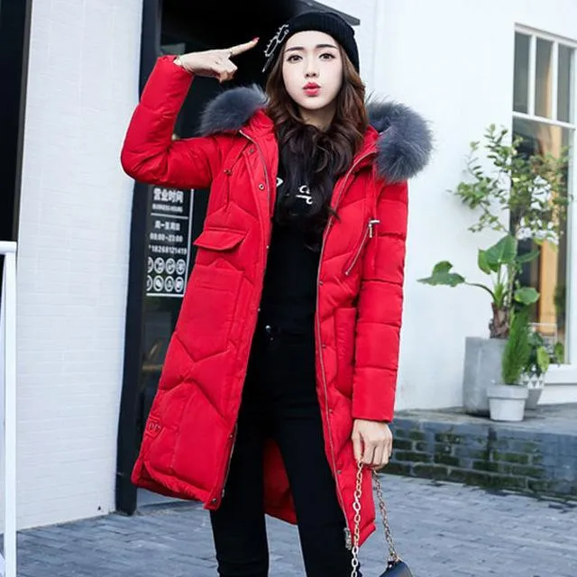 2018 winter women hooded coat fur collar thicken warm long jacket female plus size 3XL outerwear parka ladies chaqueta feminino