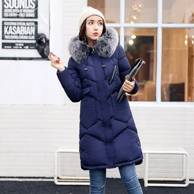 2018 winter women hooded coat fur collar thicken warm long jacket female plus size 3XL outerwear parka ladies chaqueta feminino