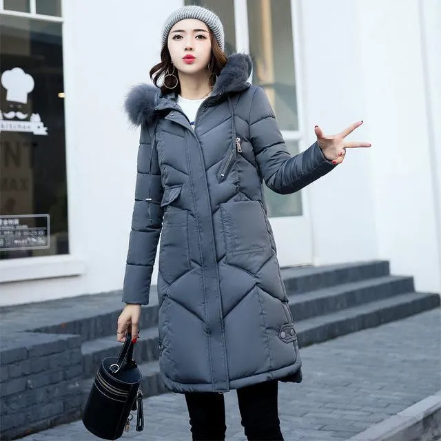 2018 winter women hooded coat fur collar thicken warm long jacket female plus size 3XL outerwear parka ladies chaqueta feminino