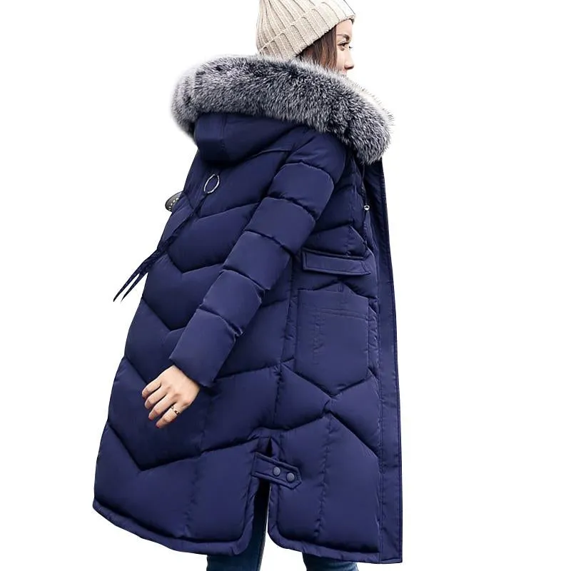 2018 winter women hooded coat fur collar thicken warm long jacket female plus size 3XL outerwear parka ladies chaqueta feminino