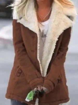 Autumn and winter solid color plush lapel mid-length coat