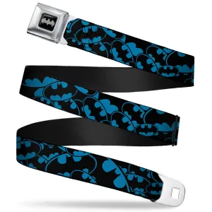 Batman Black Silver Seatbelt Belt - Bat Signals Stacked Blue/Black Webbing