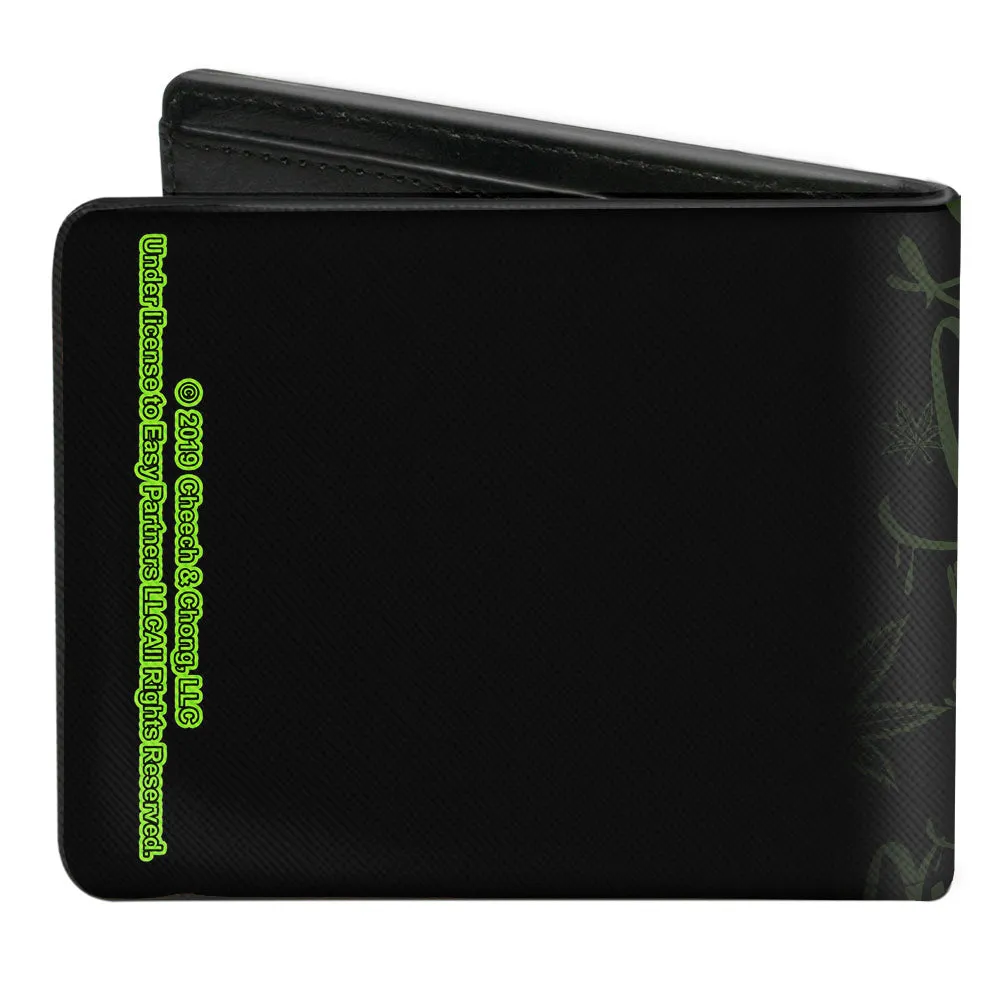 Bi-Fold Wallet - CHEECH AND CHONG Tag Pot Leaves Smoke Black Greens