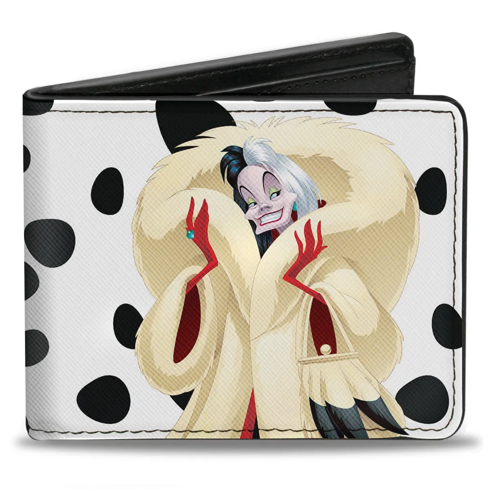 Bi-Fold Wallet - Cruella de Vil Cream Fur Pose   Spots Red Black