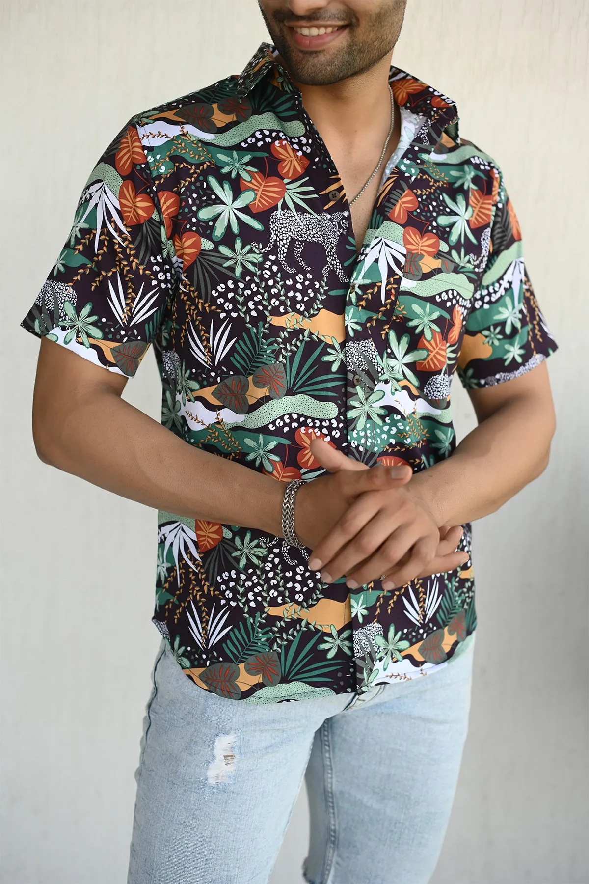 Black Forrest  print cotton shirt half sleeves | Style Matters