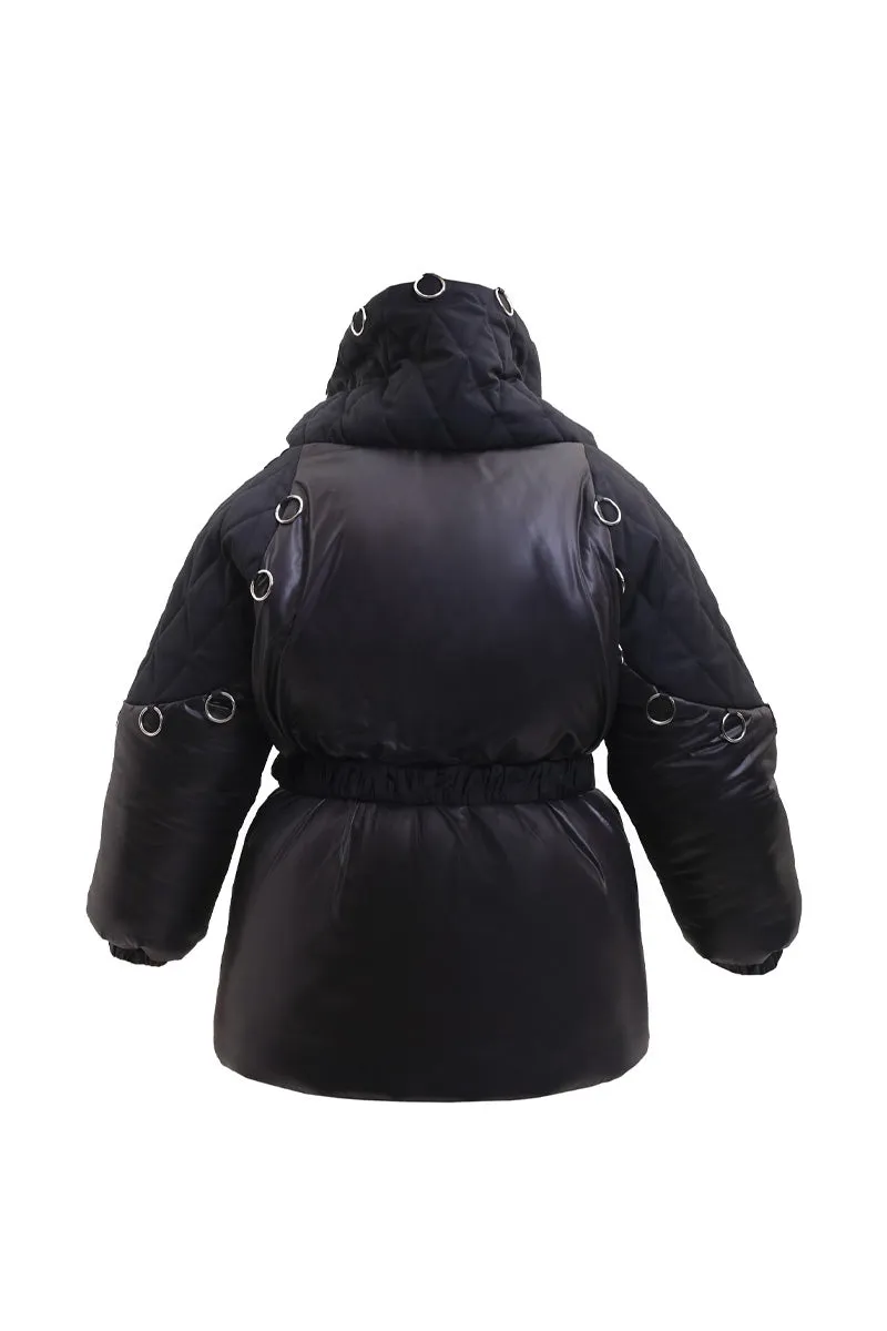 BLACK HIGH-NECK PUFFER JACKET