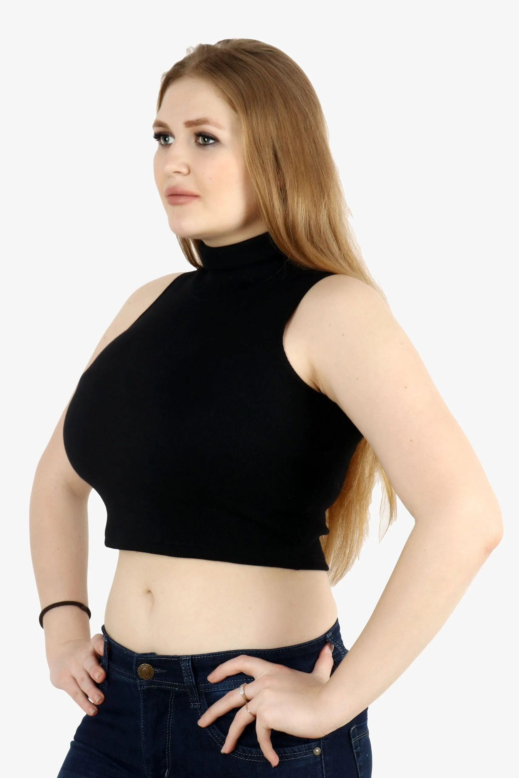 Black Solid High Neck Top