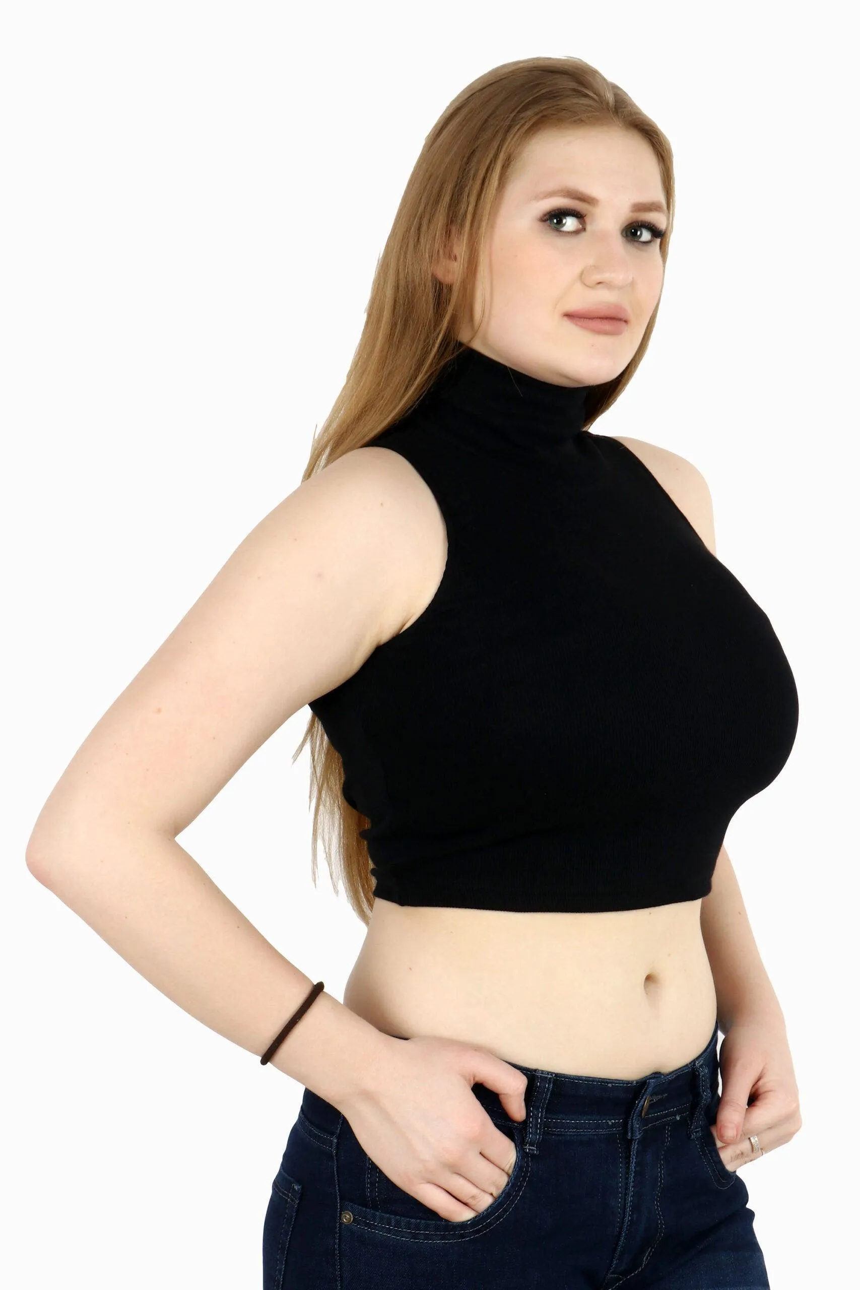 Black Solid High Neck Top