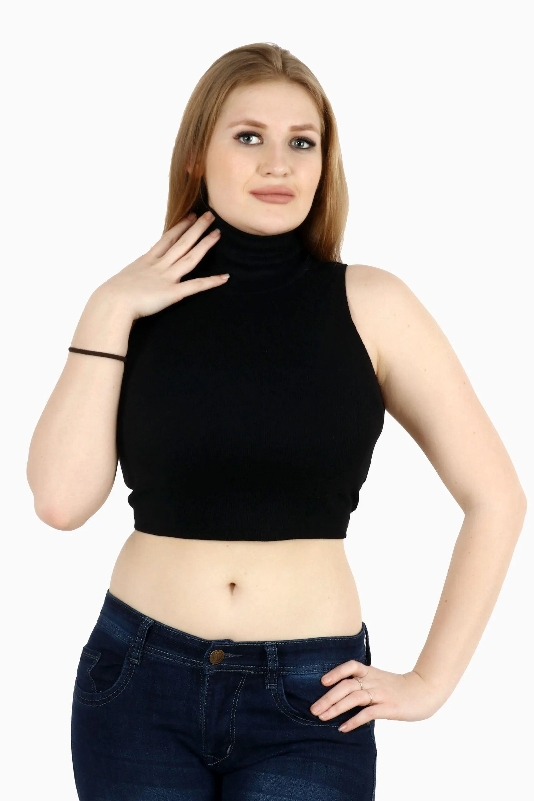 Black Solid High Neck Top