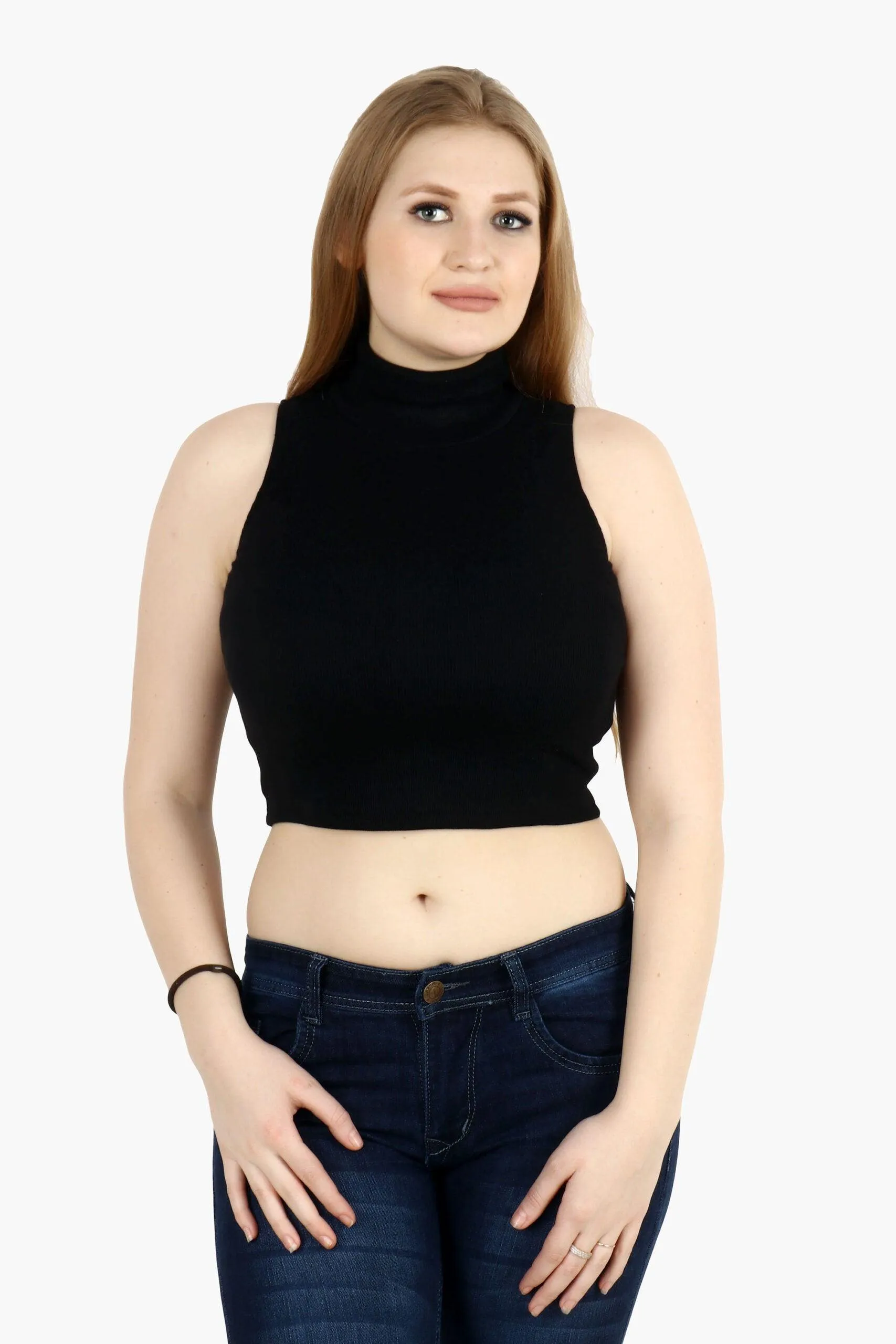 Black Solid High Neck Top