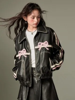 Bowknot Retro Color Painted Leather Jacket【s0000003185】