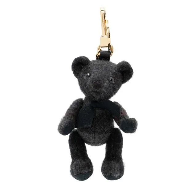 BURBERRY Black Check Cashmere Thomas Bear Bag Charm