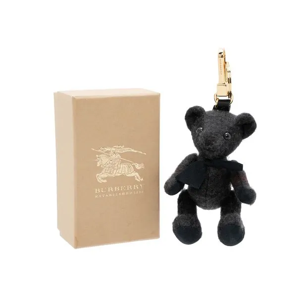 BURBERRY Black Check Cashmere Thomas Bear Bag Charm