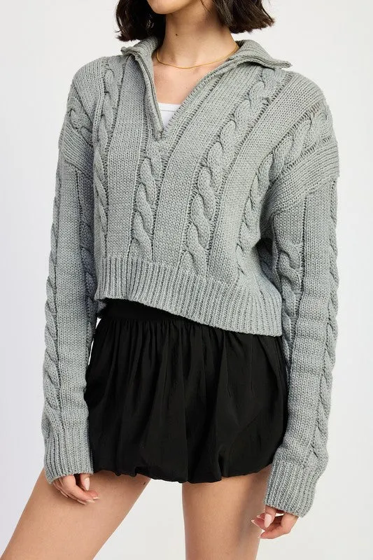 CABLE KNIT SWEATER WITH HALF ZIP