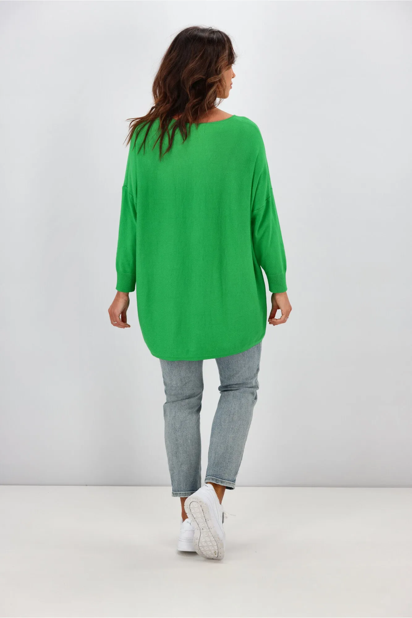 Cali & Co V Neck Heart Pattern Knit Top Apple Green