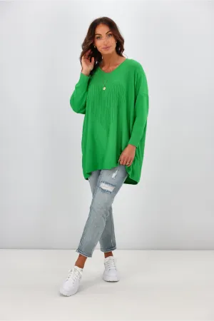 Cali & Co V Neck Heart Pattern Knit Top Apple Green