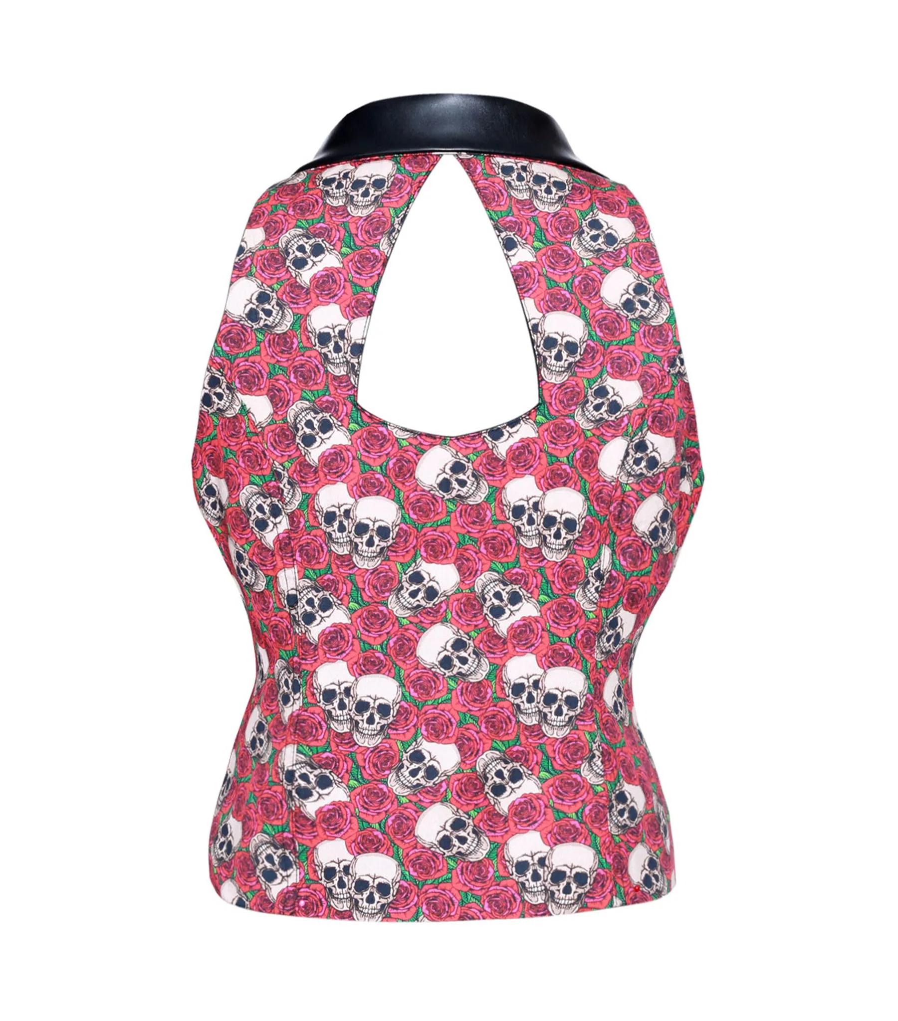 Camille Rose Skull Printed Fabric Ladies Notch Collar Waistcoat