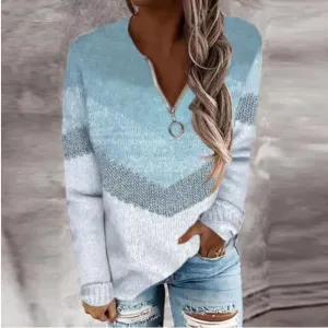 Casual retro zipper sweater women's clothing