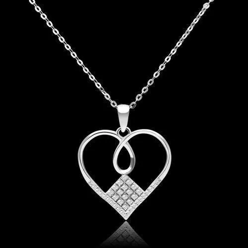 Chain Necklace Pendant Women's TS062 - Rhodium 925 Sterling