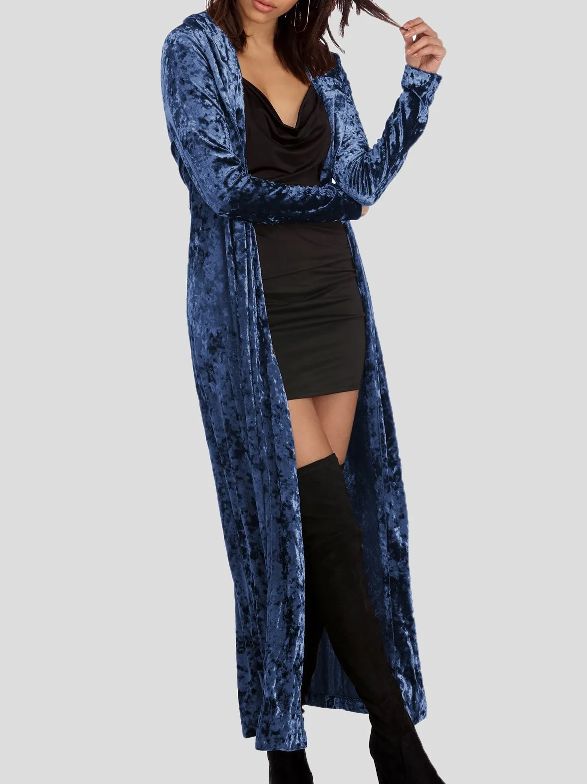 Coats Long Sleeve Velvet Long Cardigan Coat for Women