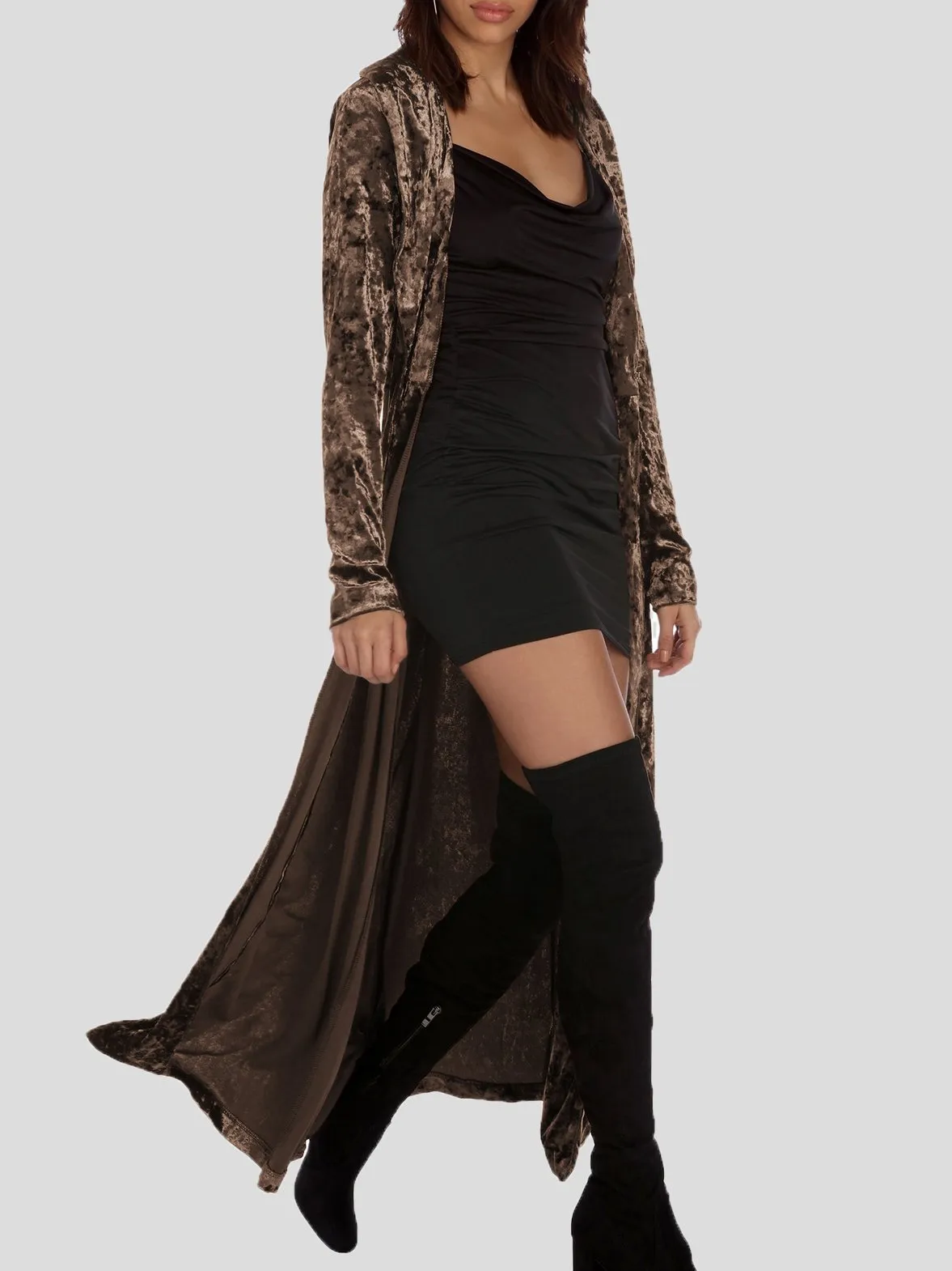 Coats Long Sleeve Velvet Long Cardigan Coat for Women