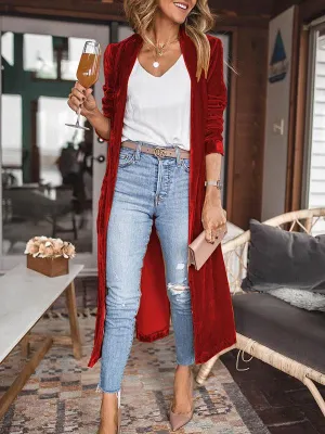 Coats Loose Gold Velvet Long Sleeve Long Cardigan Coats for Women