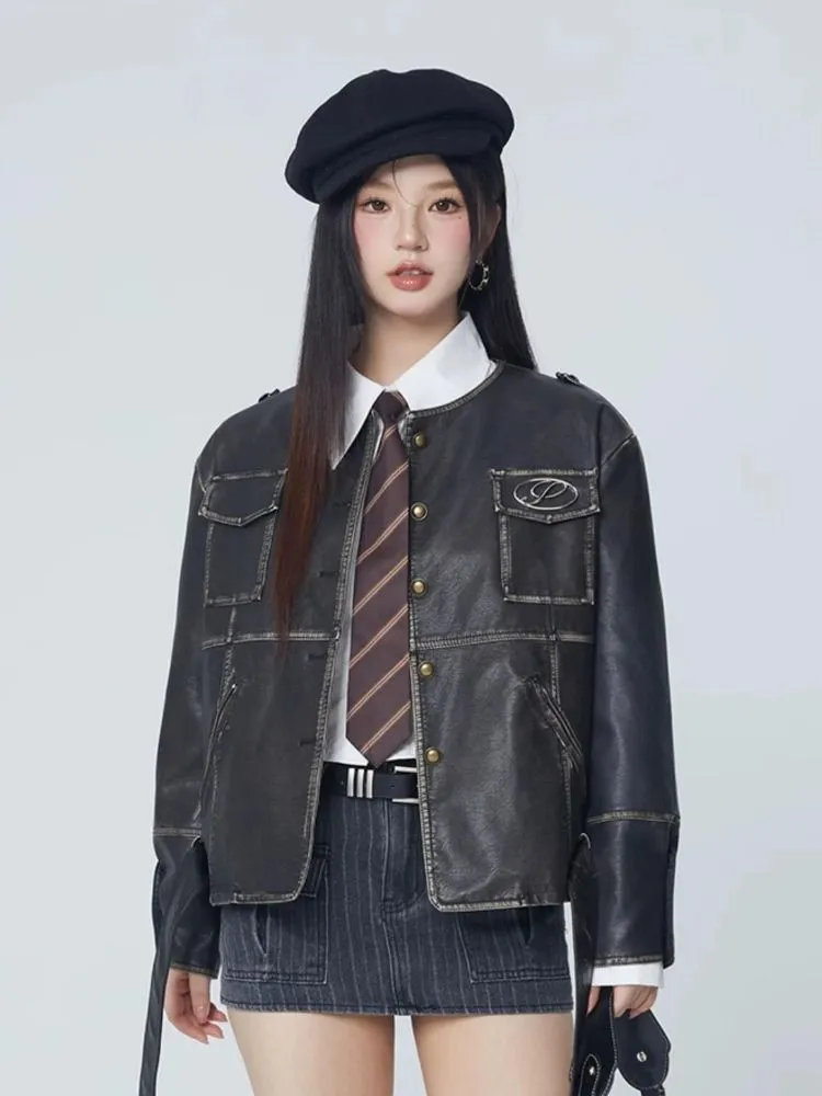 College fake leather jacket【s0000004056】