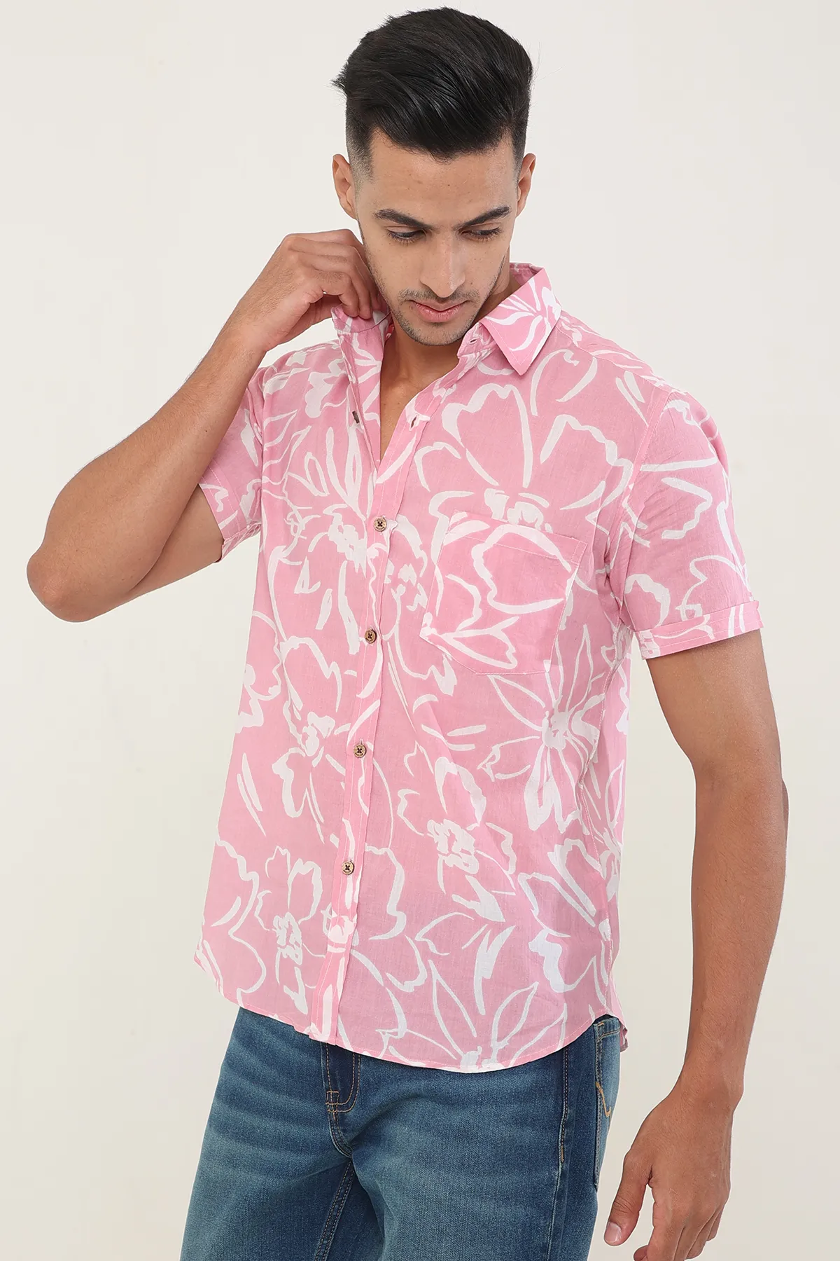 Cool Pink cotton shirt half sleeves | Style Matters