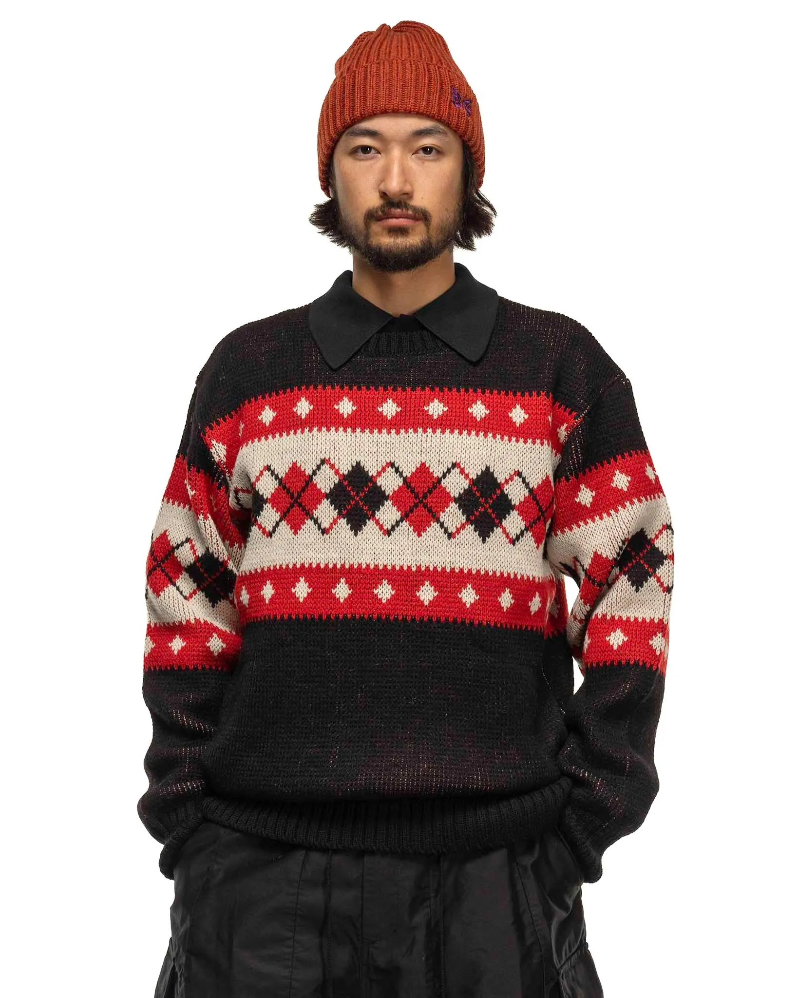 Crew Neck Sweater - Argyle Black