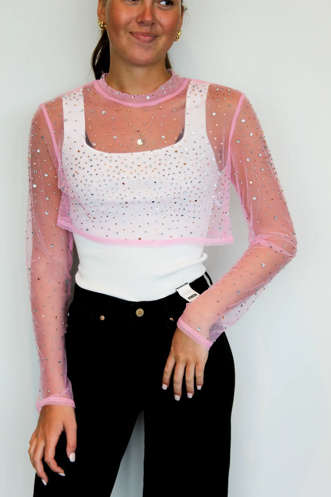 Cropped Bejeweled Layering Top