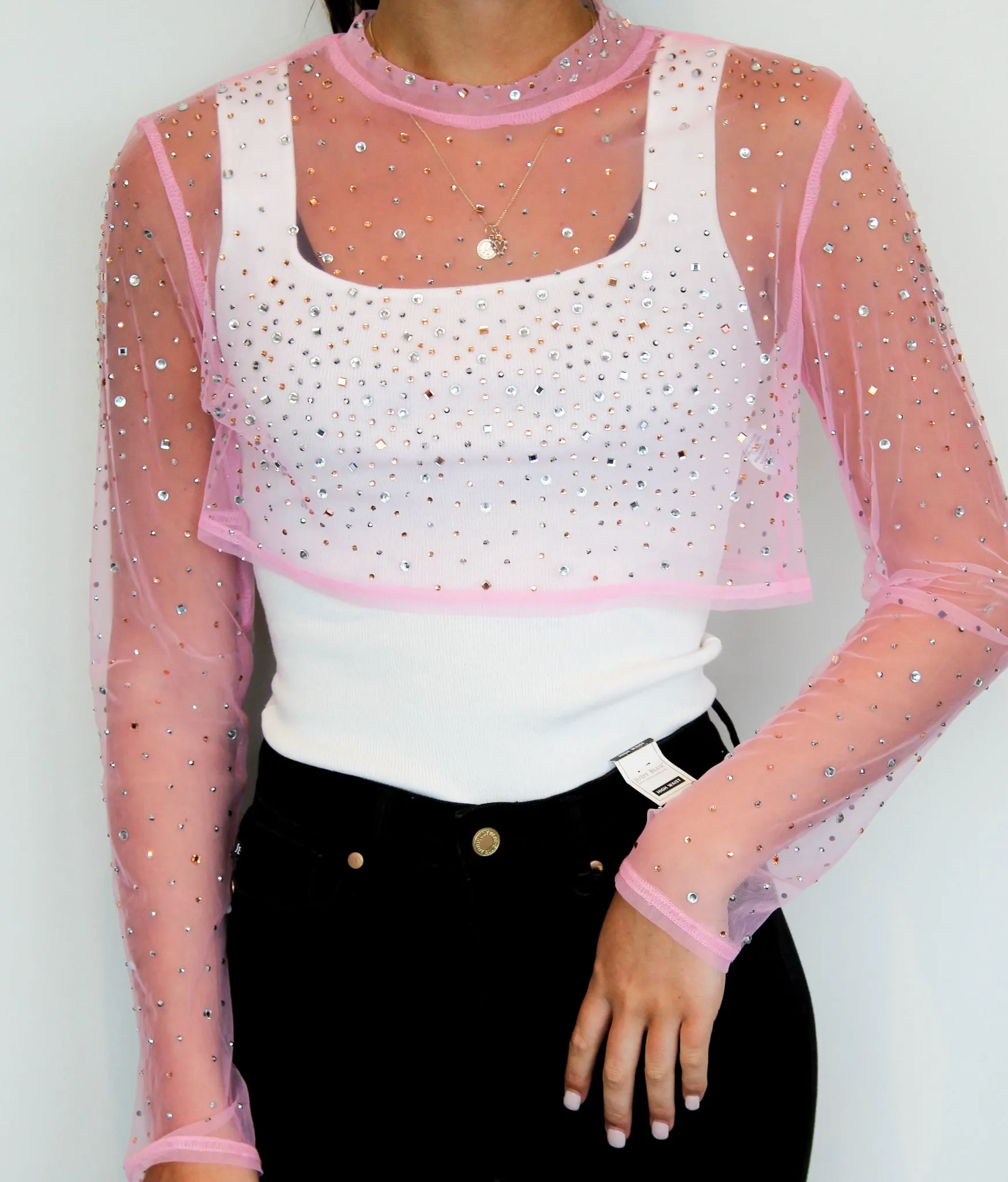 Cropped Bejeweled Layering Top