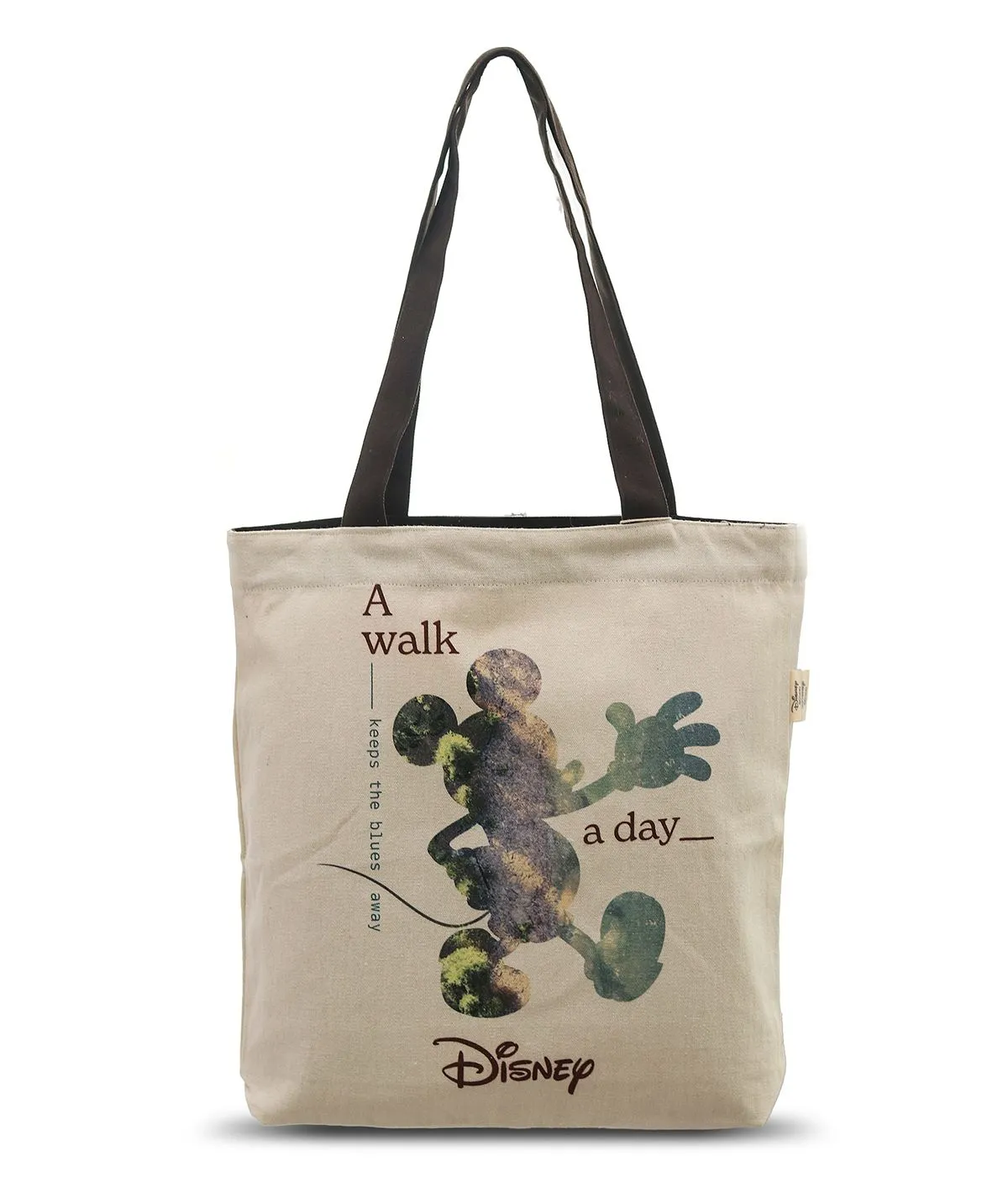 Disney Mickey A Walk a day - Off White Color Cotton canvas  Shoulder Handbag