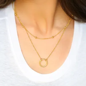 Dolores 14k Gold Plated Stainless Steel Circle and Chain necklace