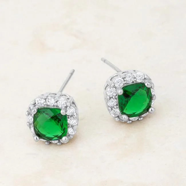 Emerald CZ Cushion Stud Earrings