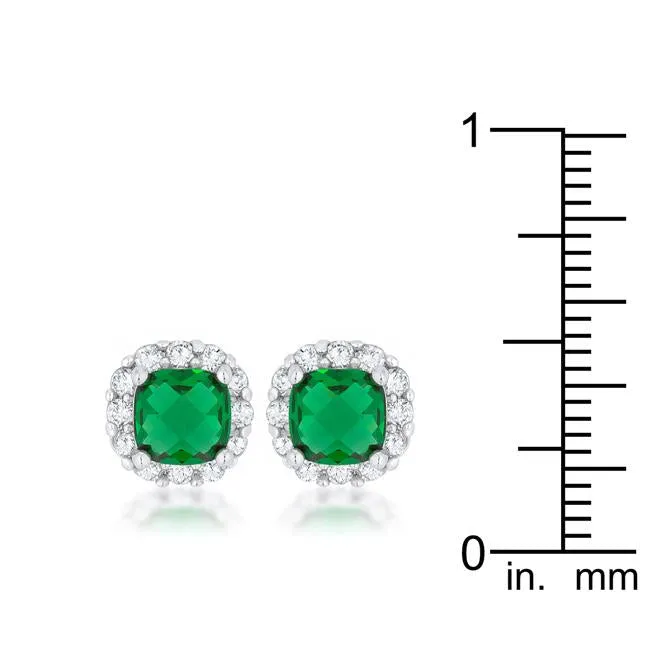 Emerald CZ Cushion Stud Earrings