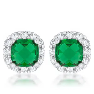 Emerald CZ Cushion Stud Earrings