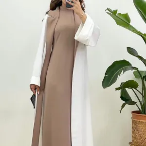 Fashion Colorblock Long Cardigan Trench Coat