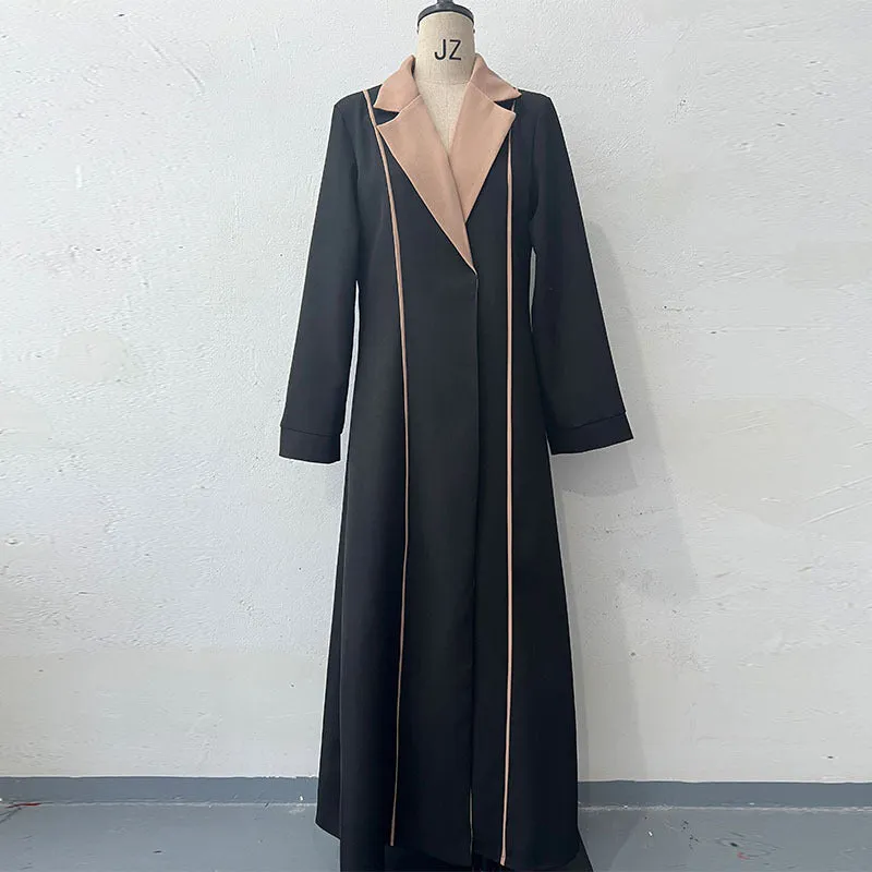 Fashion Colorblock Long Cardigan Trench Coat