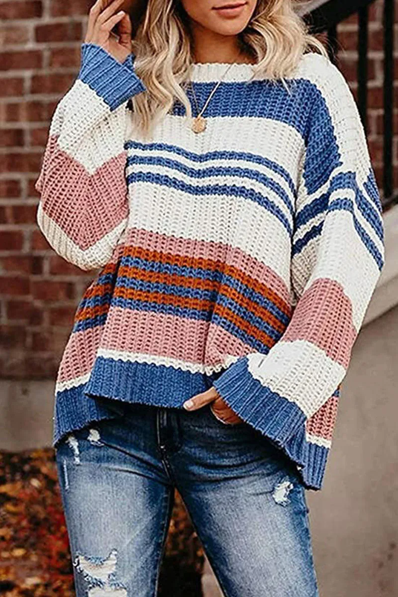 Fashion Street Striped Pullovers O Neck Sweaters