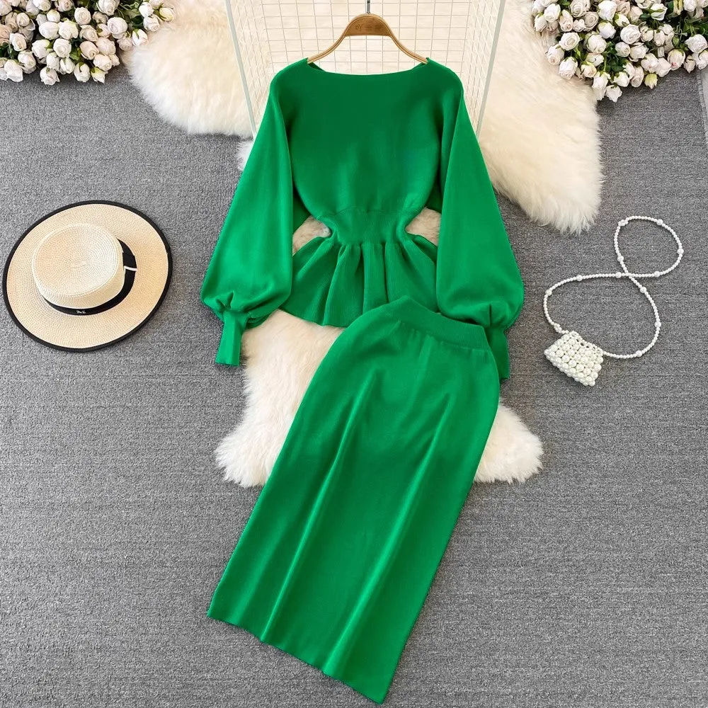 Fashion suit for women round neck knitted top two-piece set        S4123