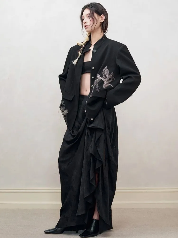 Fine Silk Thread Embroidery Black Suit Jacket【s0000008176】