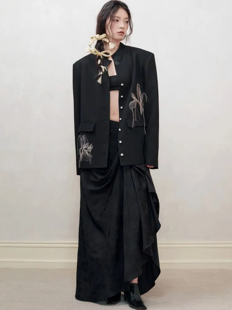 Fine Silk Thread Embroidery Black Suit Jacket【s0000008176】