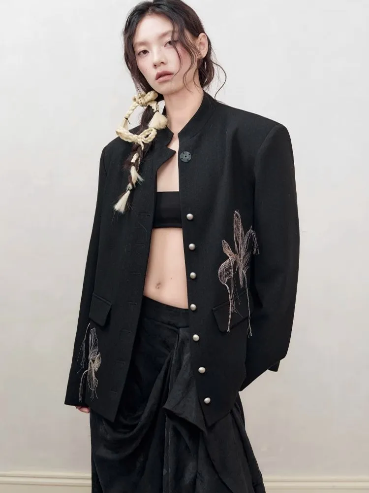 Fine Silk Thread Embroidery Black Suit Jacket【s0000008176】