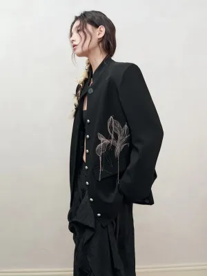 Fine Silk Thread Embroidery Black Suit Jacket【s0000008176】