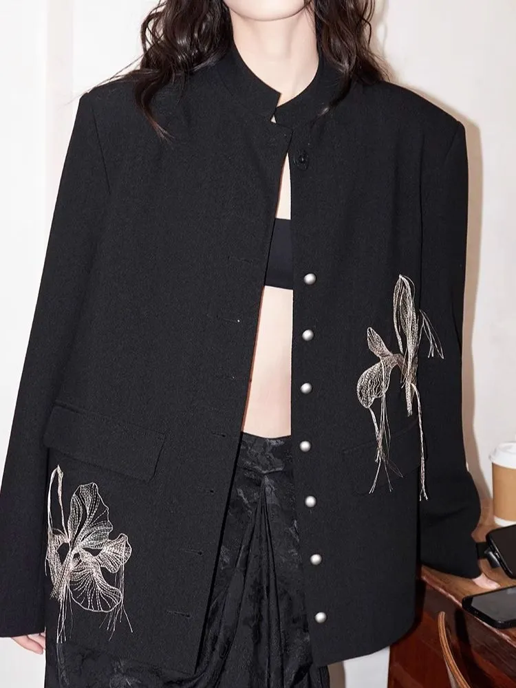 Fine Silk Thread Embroidery Black Suit Jacket【s0000008176】