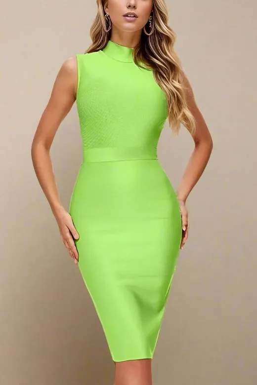 Grace Bandage Midi Dress - Neon Green