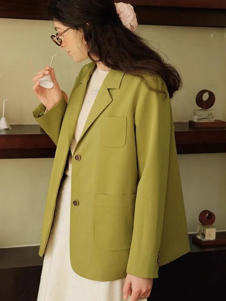 Green Literary Loose Suit Jacket【s0000007485】