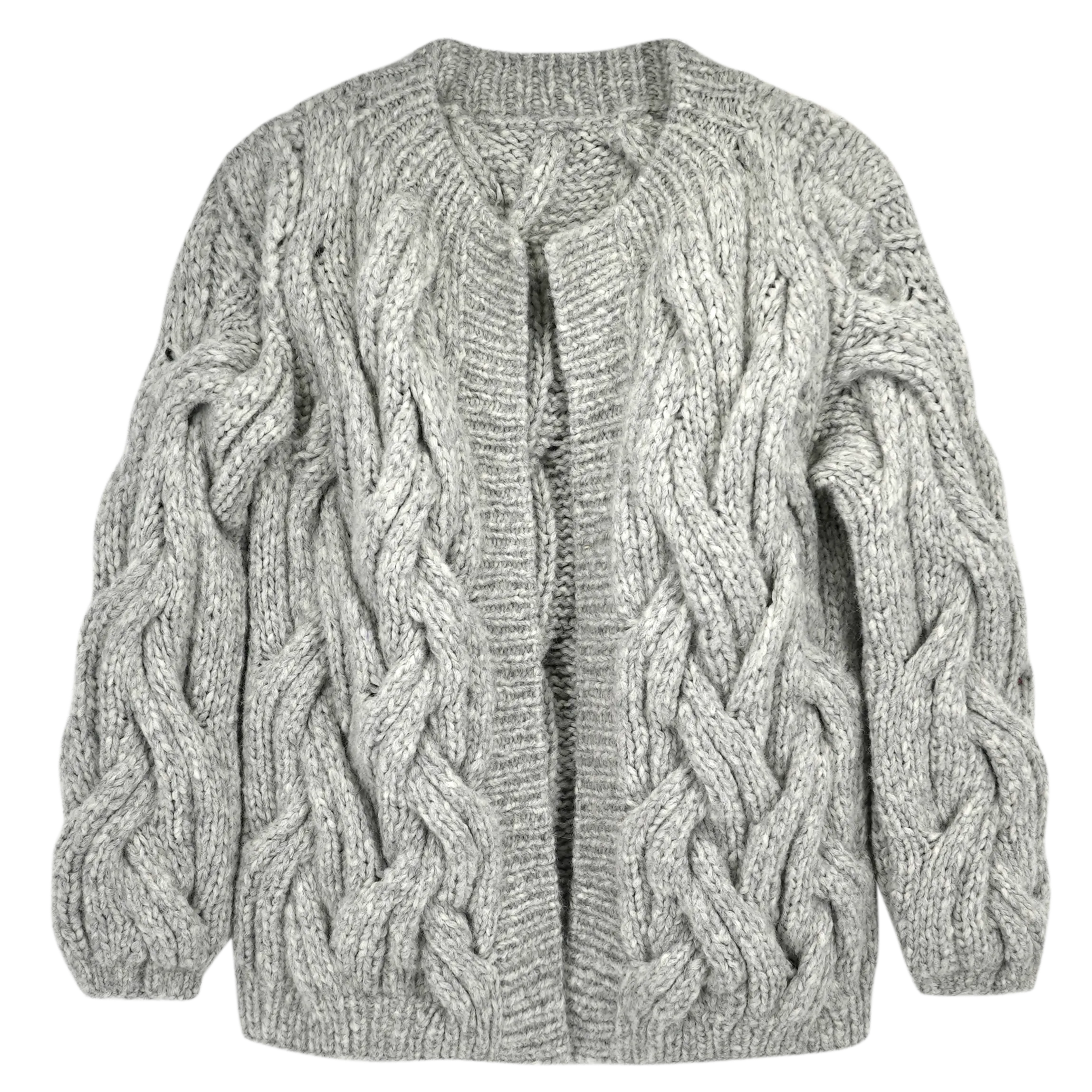 Handknit Cortina Cable Cardigan in Dove Grey